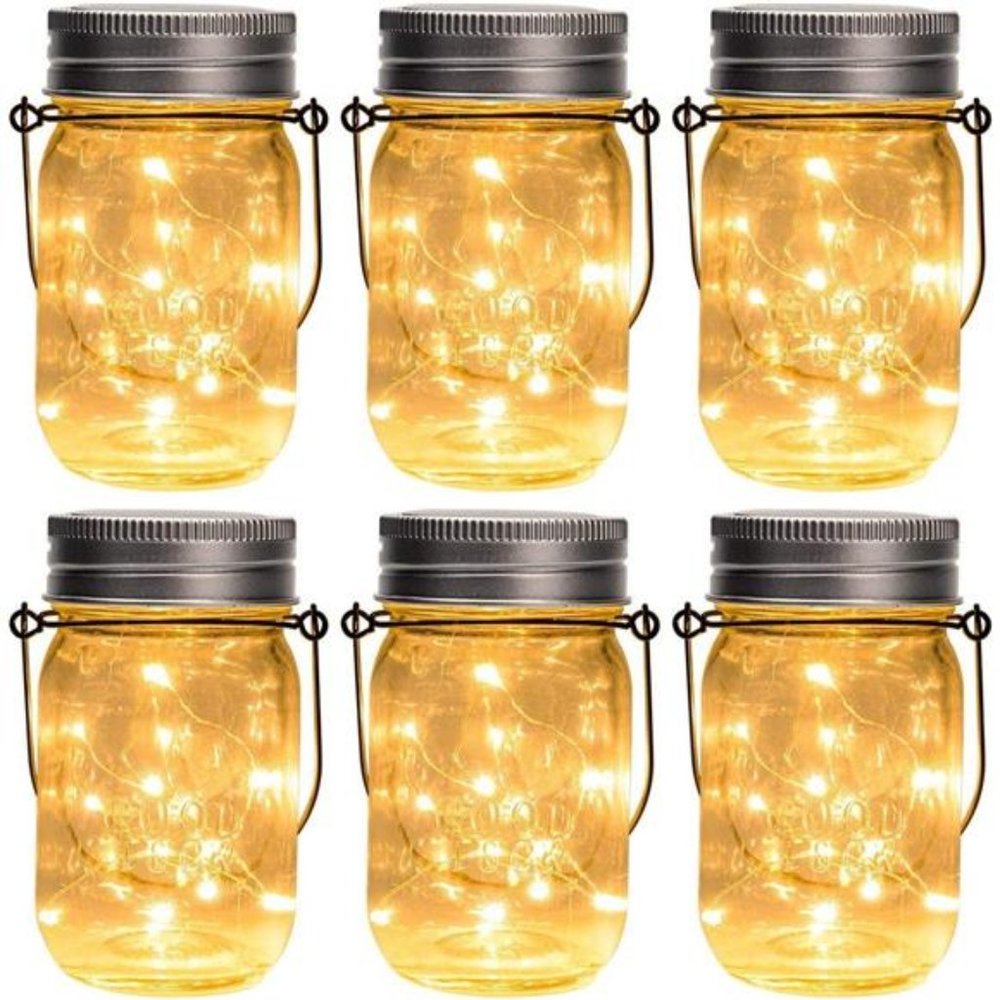 Hanging Solar Mason Jar Lights, 6 Pack 30 Led String Fairy Lights Hanging Solar
